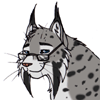 a grey bobcat wearing glasses and smirking. has a slight fursona vibe