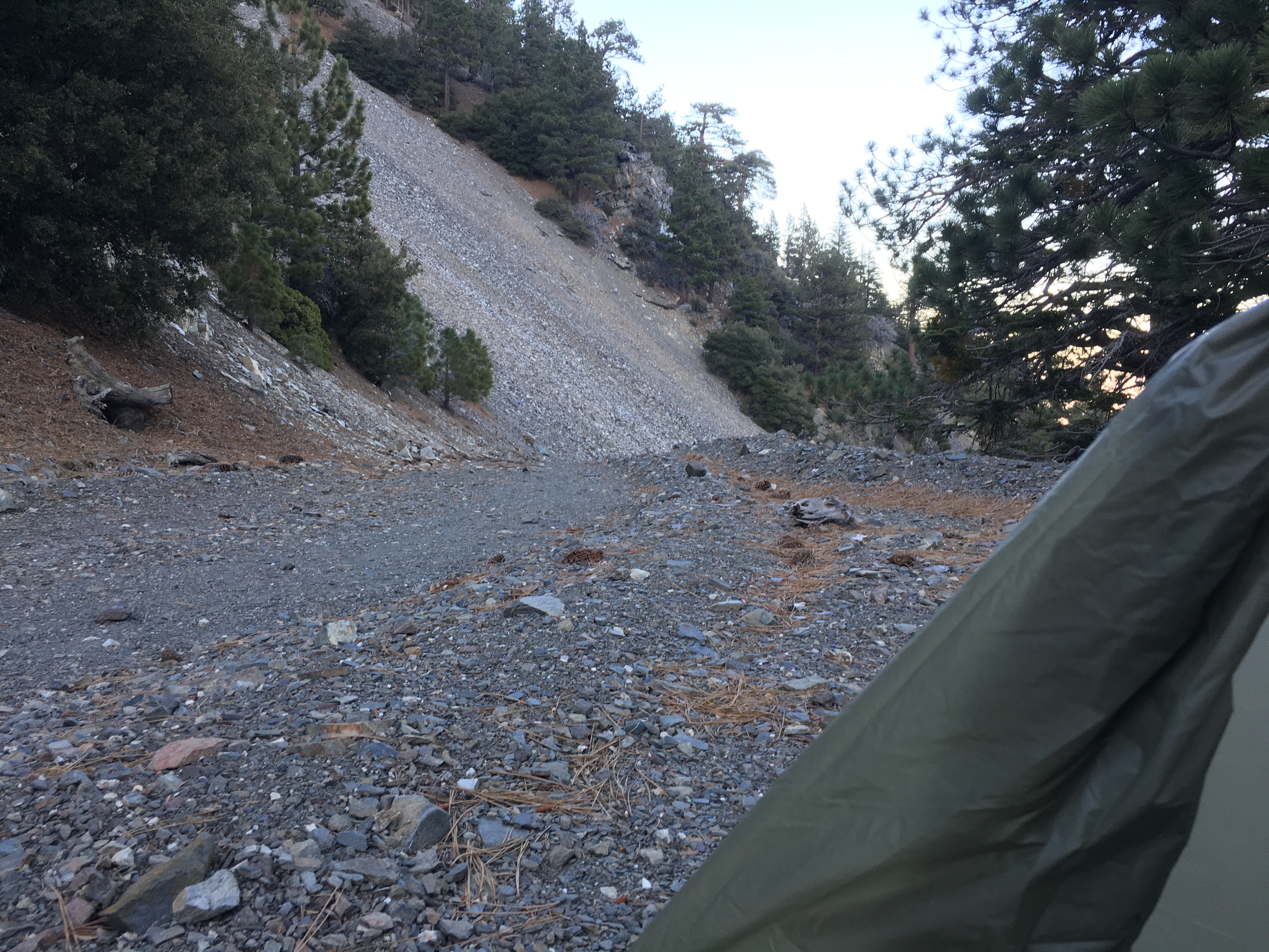 tent by the rocky roadside